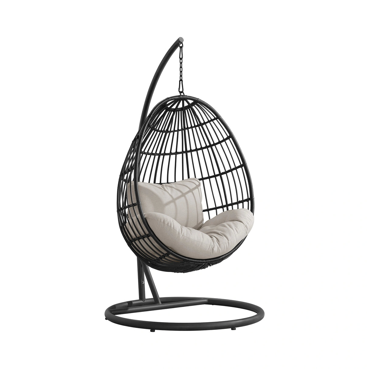 Playa Swing Egg Chair with Base and Pillar - Dark Grey and Olefin Beige