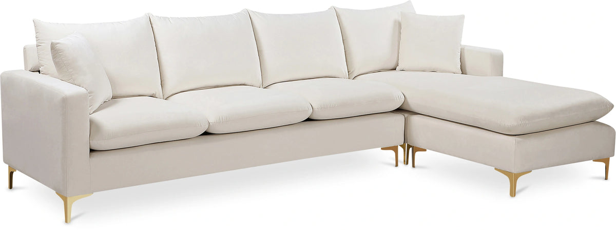 Naomi Cream Velvet 2pc. Reversible Sectional