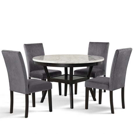 Celeste 48" Round Dining Table-Espresso/Faux Marble