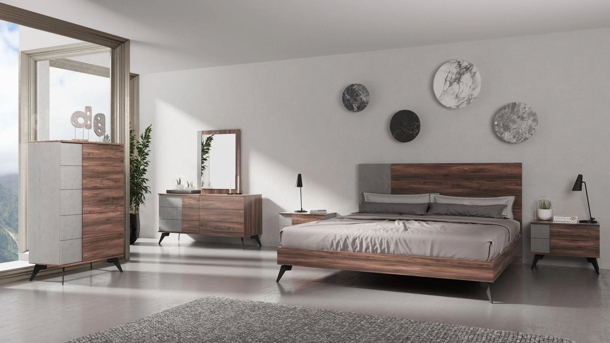 Palermo - Modern Italian Faux Concrete & Walnut Bed