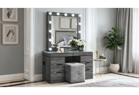Lexi Grey Vanity Set with Stool