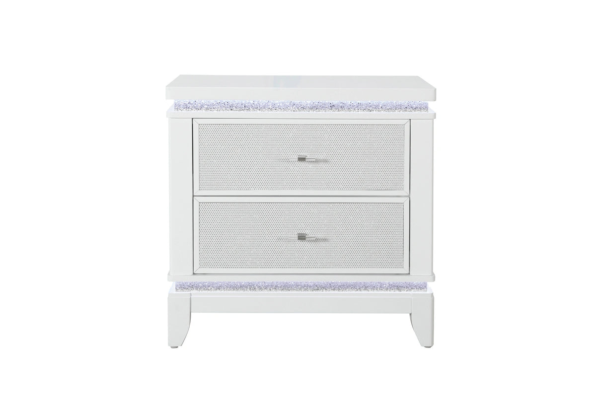 Alina White Nightstand with Cooler, LED, Speaker and USB