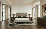 Rousey + Roma - Modern Taupe Fabric + Walnut 4-Piece Bedroom Set