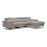 Meidas - Modern Light Grey Leather Sectional Sofa + 2 Recliners - Right Facing Chaise