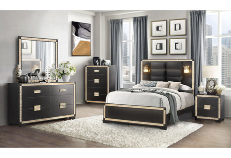Blake Black Bed with Lamps