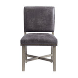 Elements International Collins Side Chair Stretcher with Brown PU (Set of 2) in Weathered Gray