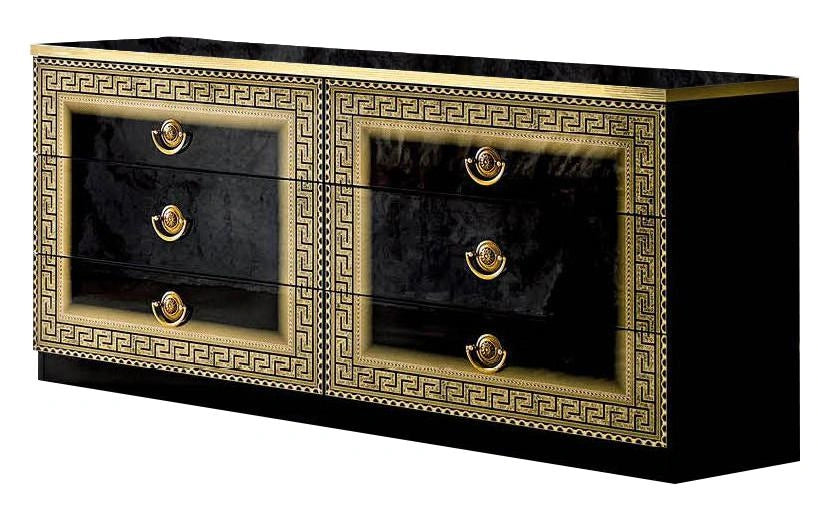 ESF Furniture Aida Double Dresser in Black w/ Gold