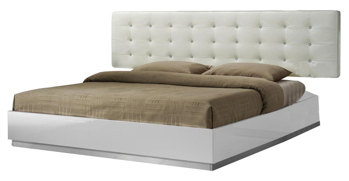 J&M Milan Queen Platform Bed in White Lacquer