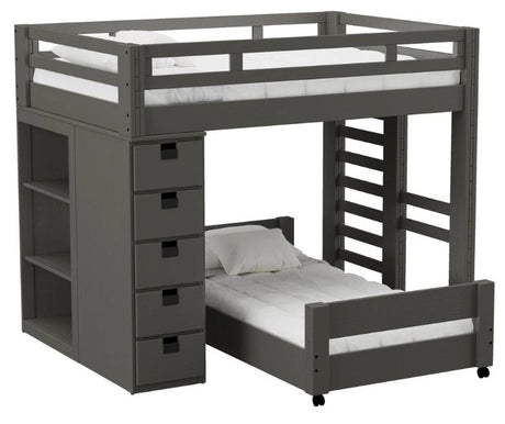 Elements International Cali Kids Twin Over Twin Bookcase Loft Bed in Sleek Gray image