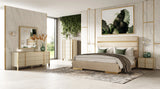 Cartier - Modern Beige Velvet & Brushed Brass Bed
