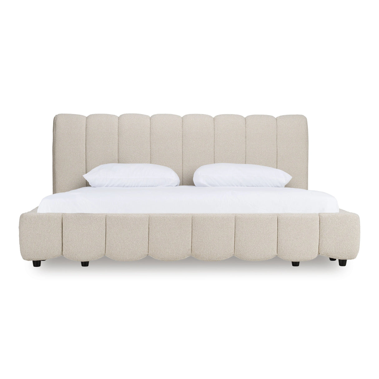 Harris + Winters - Modern Off-White Fabric + Natural Oak 4-Piece Bedroom Set