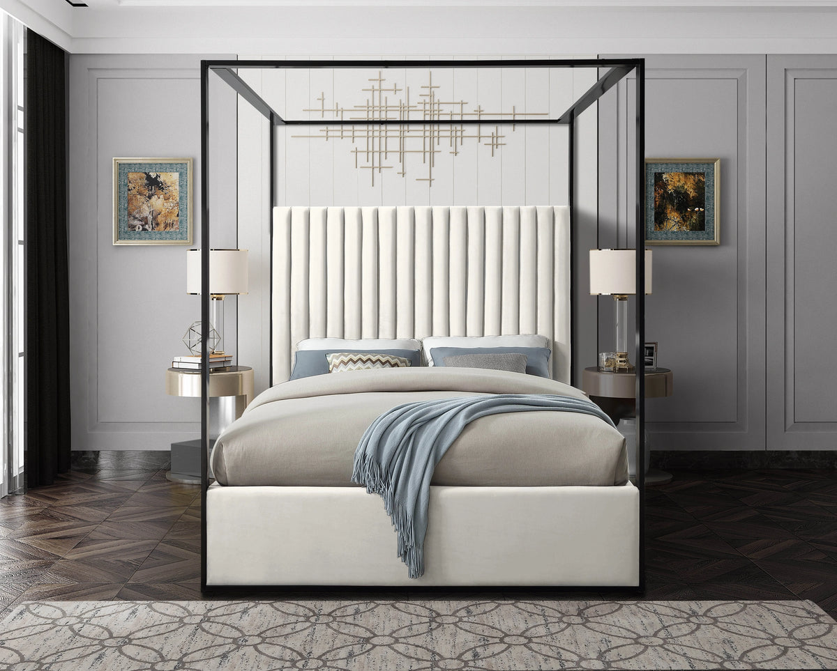 Jax Cream Velvet Queen Bed