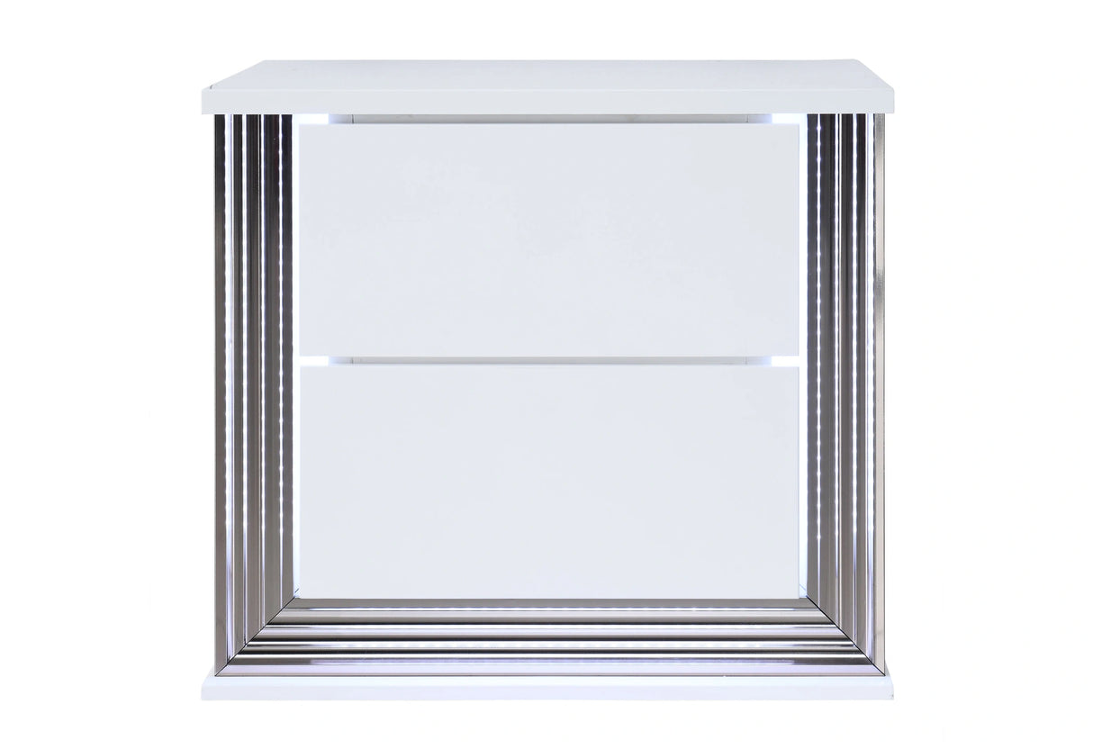 Ylime Smooth White Nightstand with LED