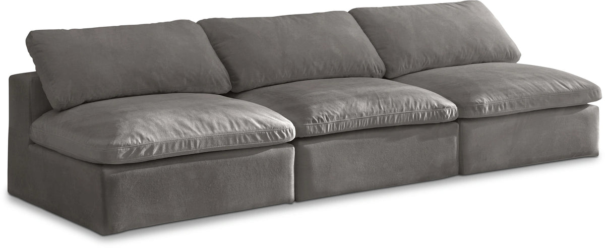 Cozy Grey Velvet Cloud Modular Armless Sofa