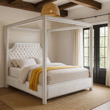 Rowan White Velvet Queen Bed (3 Boxes)