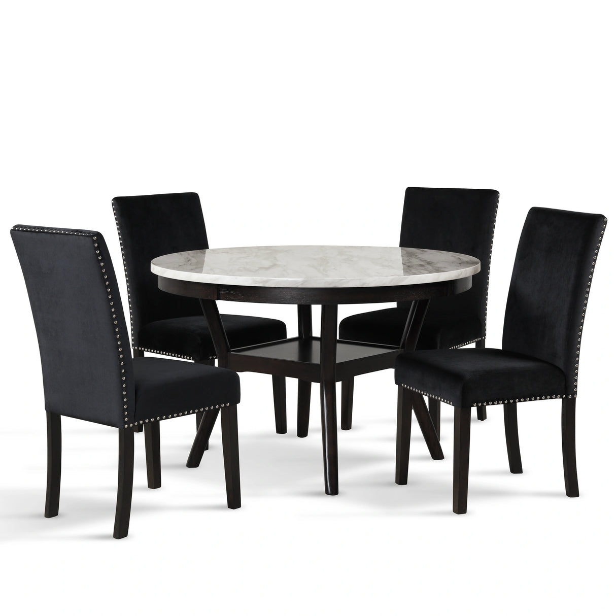 Celeste 48" Round Dining Table-Espresso/Faux Marble
