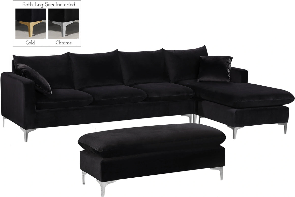 Naomi Black Velvet 2pc. Reversible Sectional