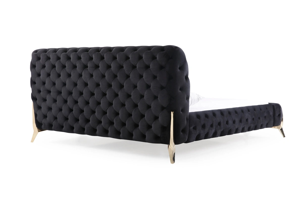 Legend Modern Black Velvet & Gold Bed