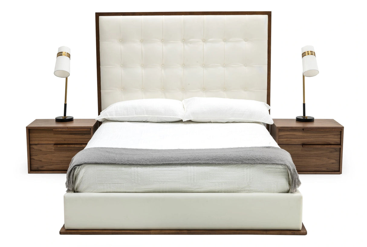 Amberlie - White Vegan Leather & Walnut Bed