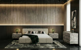 Lamont + Aria - Modern Beige Fabric + Grey Texture 4-Piece Bedroom Set