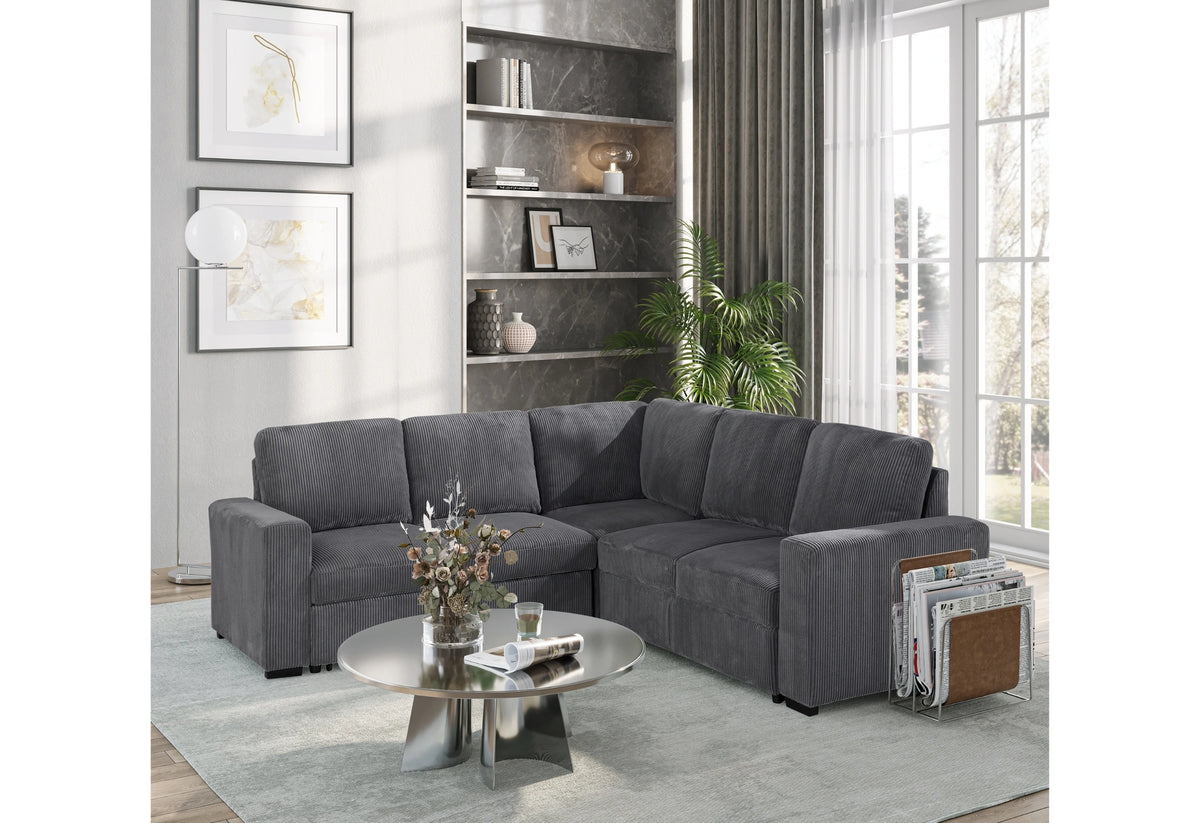 U2660 Grey Sectional W/O Chaise and W/ Pullout Sofa Bed