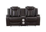 JOSHUA LEATHER CONSOLE LOVESEAT W/ PWR FR & HR-DK BROWN