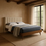 Vance Beige Linen Fabric King Bed (3 Boxes)
