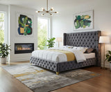 Savan Grey Velvet King Bed