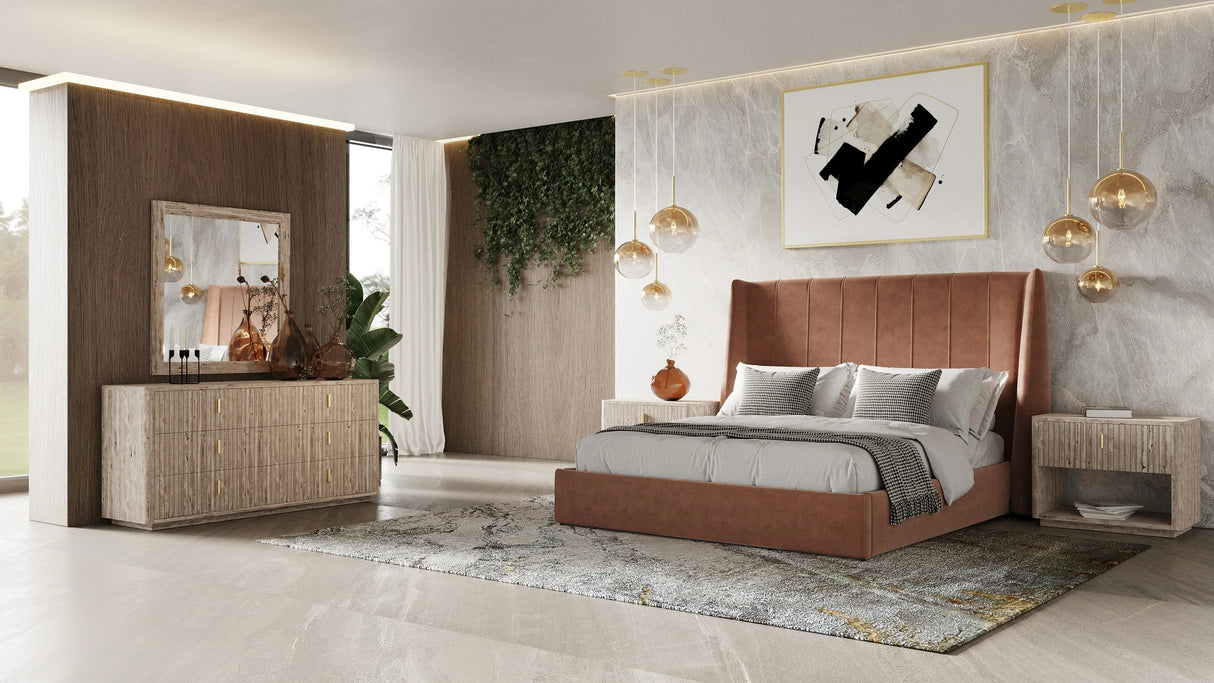 Roma - Modern Burnt Orange Microfiber Upholstered Bed