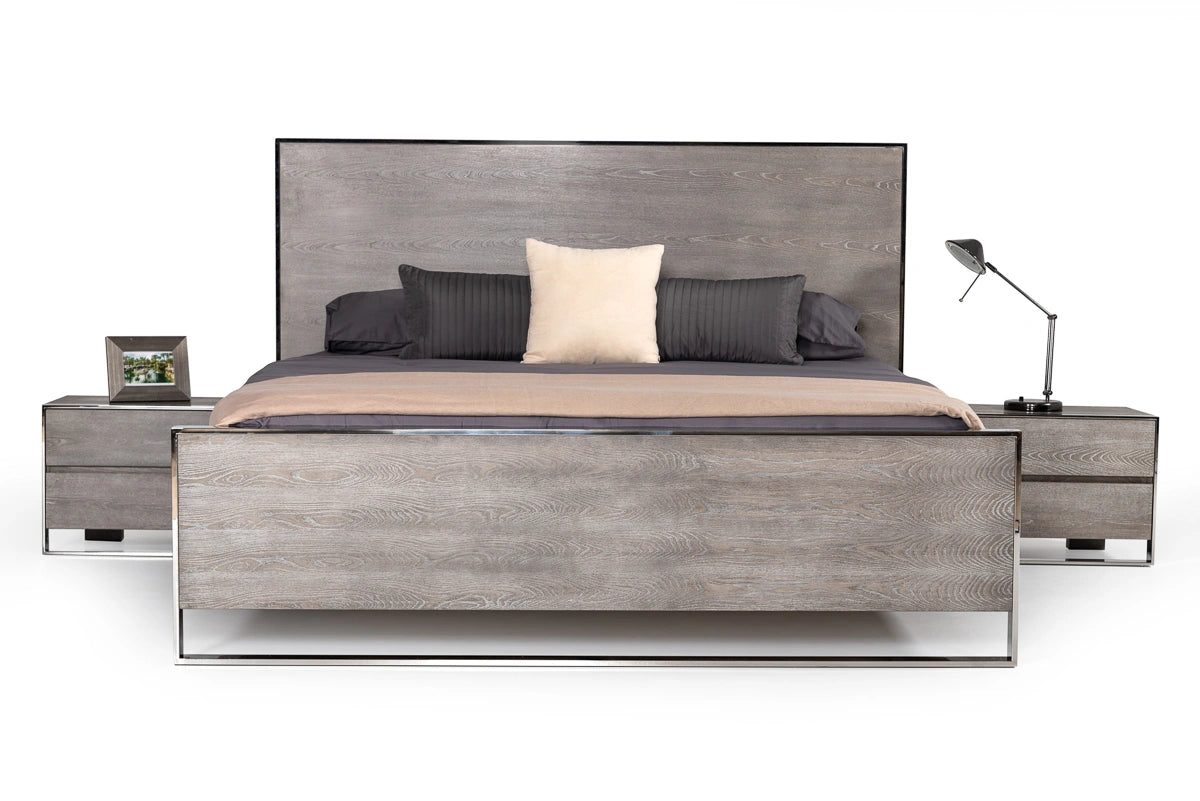 Charlene Modern Grey Elm & Stainless Steel 4-Piece Bedroom Set