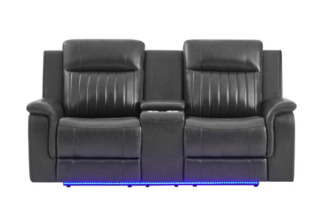 U8879 Charcoal Pwr Rec Sofa/Pwr Con Rec Loveseat/Pwr Rec W/LED & Gl Ss