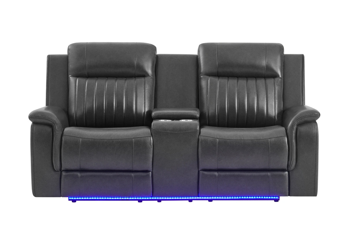 U8879 Charcoal Pwr Rec Sofa/Pwr Con Rec Loveseat W/LED & Gl Ss