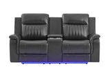 U8879 Charcoal Pwr Rec Sofa/Pwr Con Rec Loveseat W/LED & Gl Ss