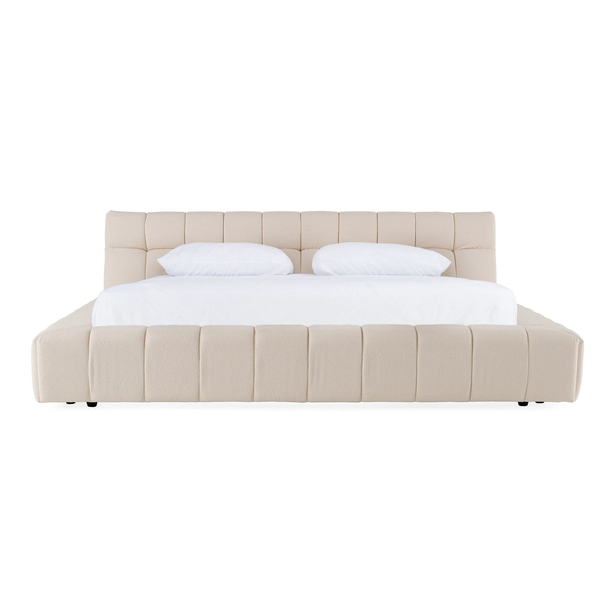 Tyree + Brooklyn - Modern Off-White Fabric + Walnut 4-Piece Bedroom Set