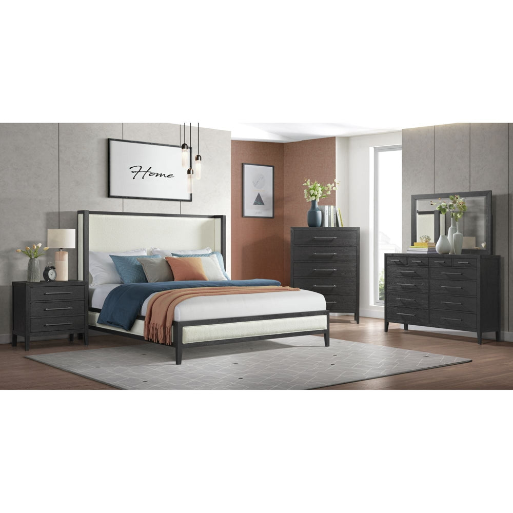 Elements International Versailles King Upholstered Panel Bed in Black