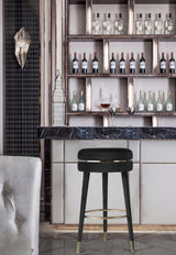 Coral Black Velvet Bar Stool