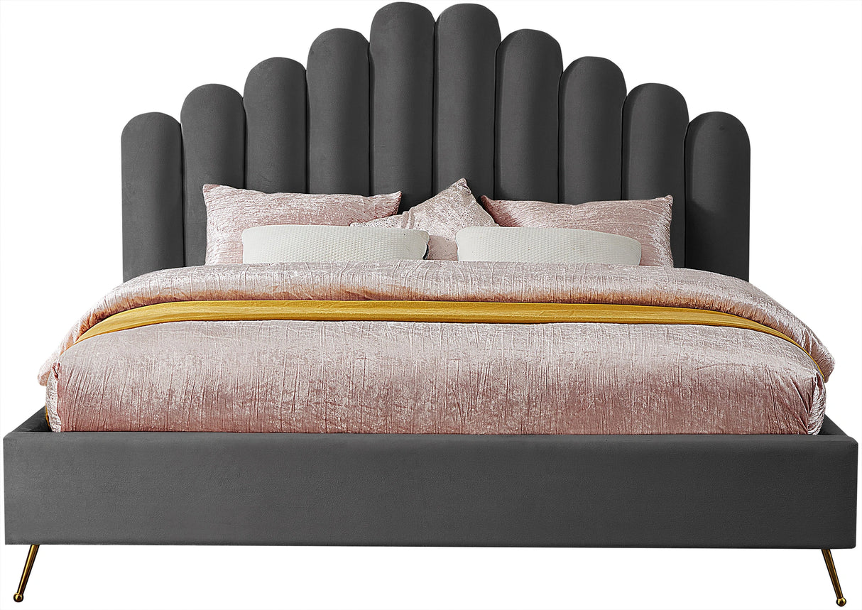 Lily Grey Velvet King Bed