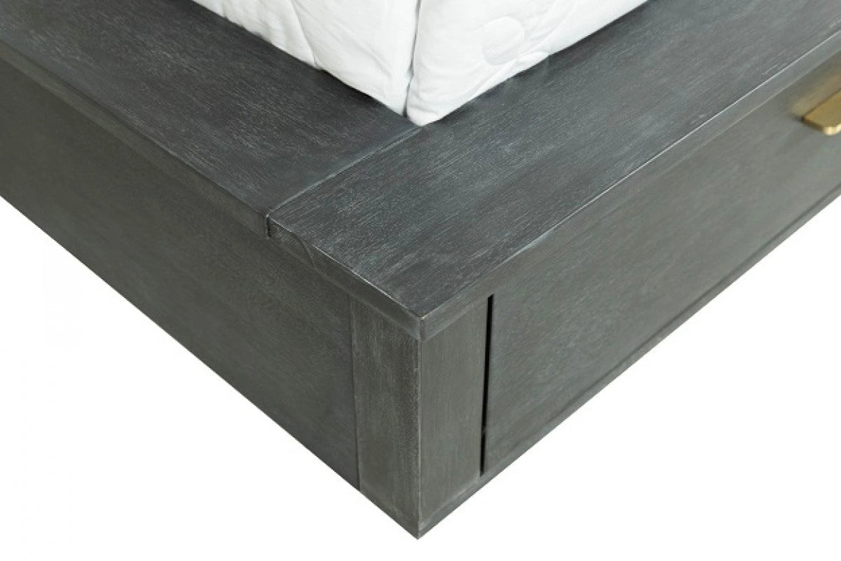 Manchester- Contemporary Platform Dark Grey Bed with Two Nightstands