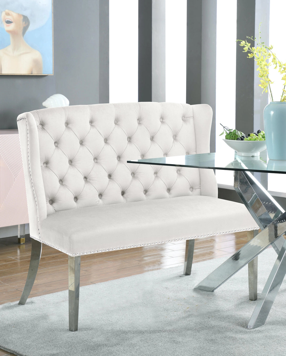 Suri Cream Velvet Settee Bench