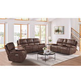 Atlantis Power Motion Loveseat with Power Motion Head Recliner & Console in Heritage Brown