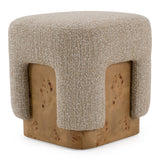 Mayfair - Contemporary Beige Fabric + Burl Square Ottoman