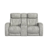 Prime Time P3 Loveseat with Console, 7 Colors LED, Cup Holders and Wireless Charger Controller in Leather Gel Light Grey