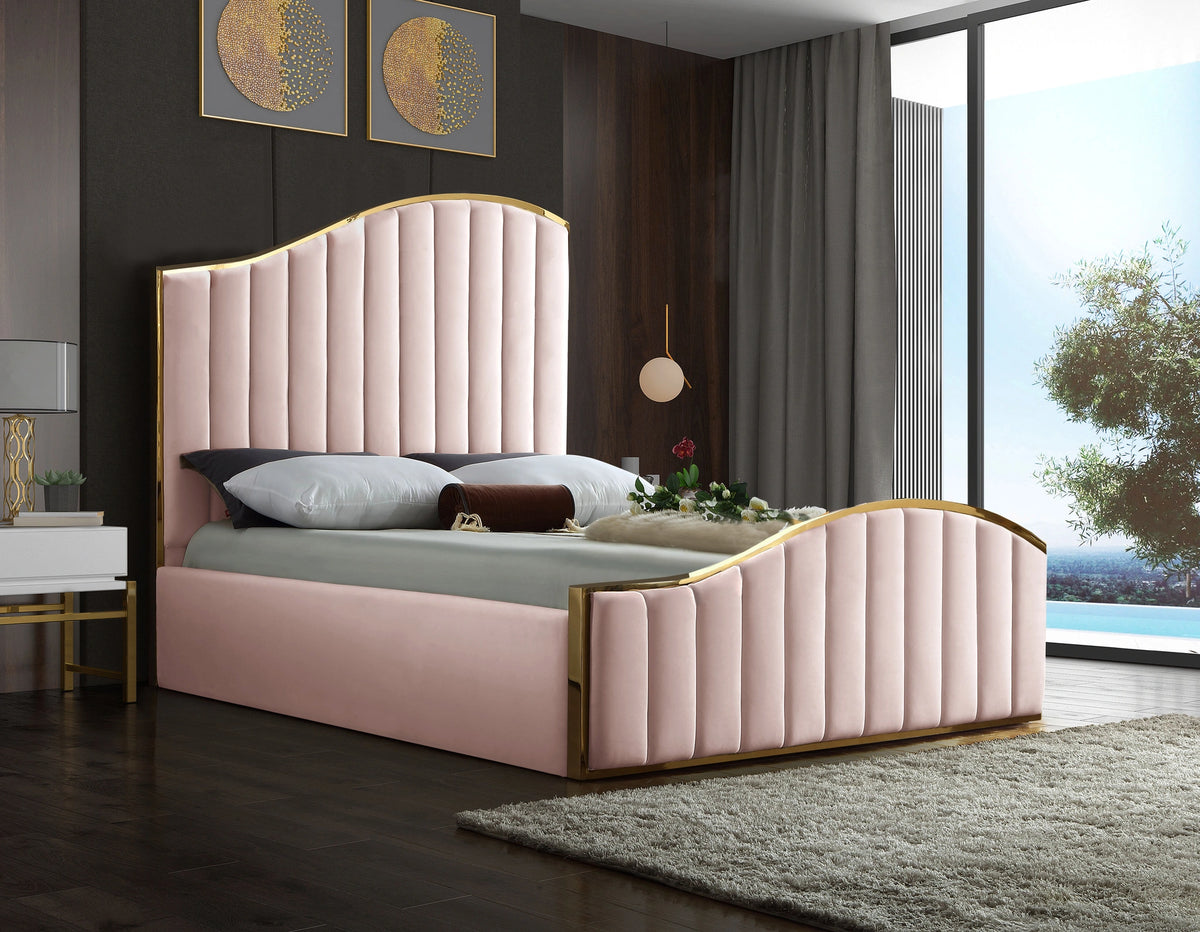 Jolie Pink Velvet King Bed (3 Boxes)