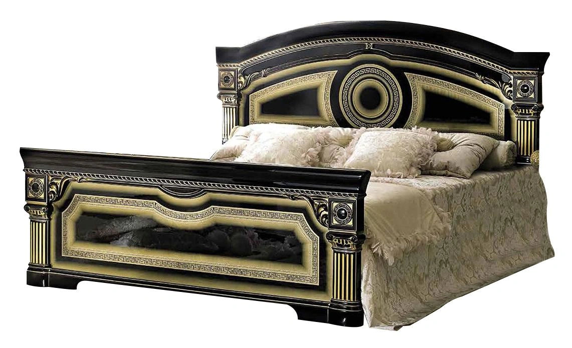 ESF Furniture Aida Queen Panel Bed in Black w/ Gold