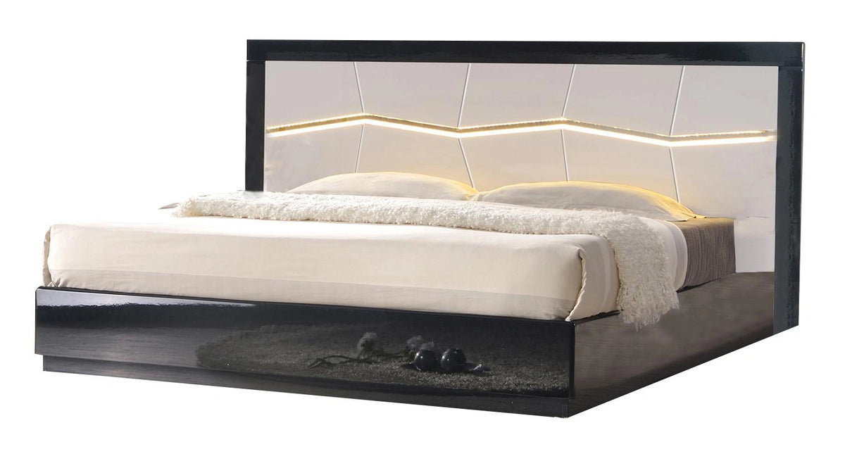 J&M Furniture Turin King Platform Bed in Light Grey & Black Lacquer
