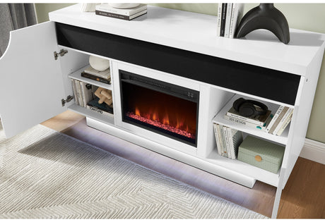 Aileen White 66" Ent Unit with LED, Speakers, Crystal and Pop-Up Doors