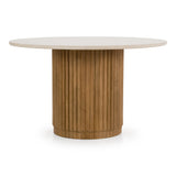 Bambi - Modern Botticino Marble + Mango Round Dining Table