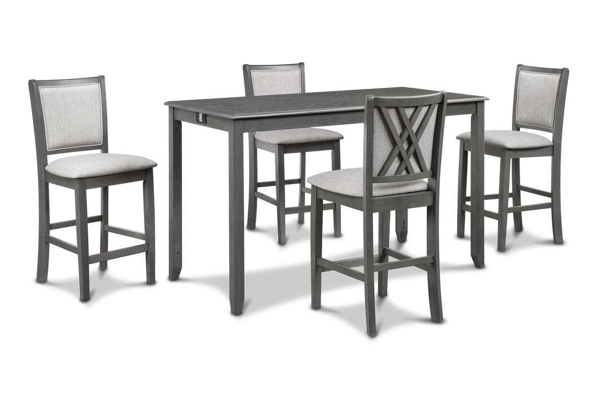 AMY 60" COUNTER TABLE+CHAIRS W/STG (5 PCS) -GRAY