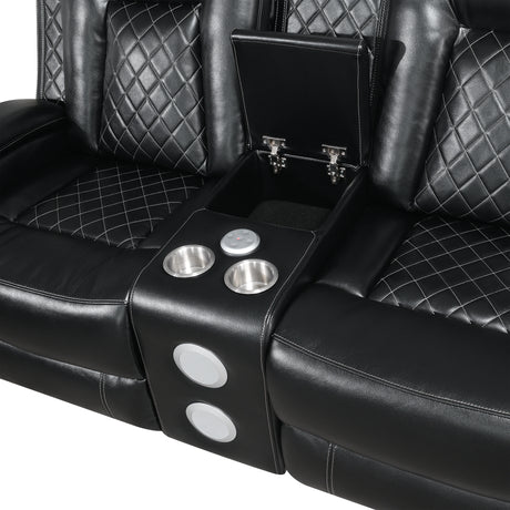Orion Ii Console Loveseat W/ Dual Recliners-Black