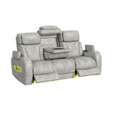 Prime Time P3 3PC Living Room Set with 7 Colors LED in Leather Gel Light Grey-Sofa, Loveseat & Recliner